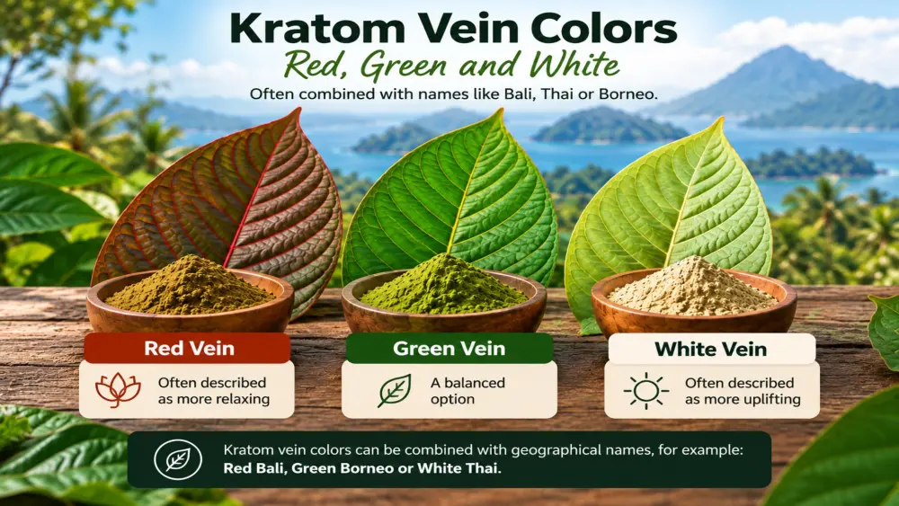 Difference between Red, Green, and White kratom and geographical kratom names