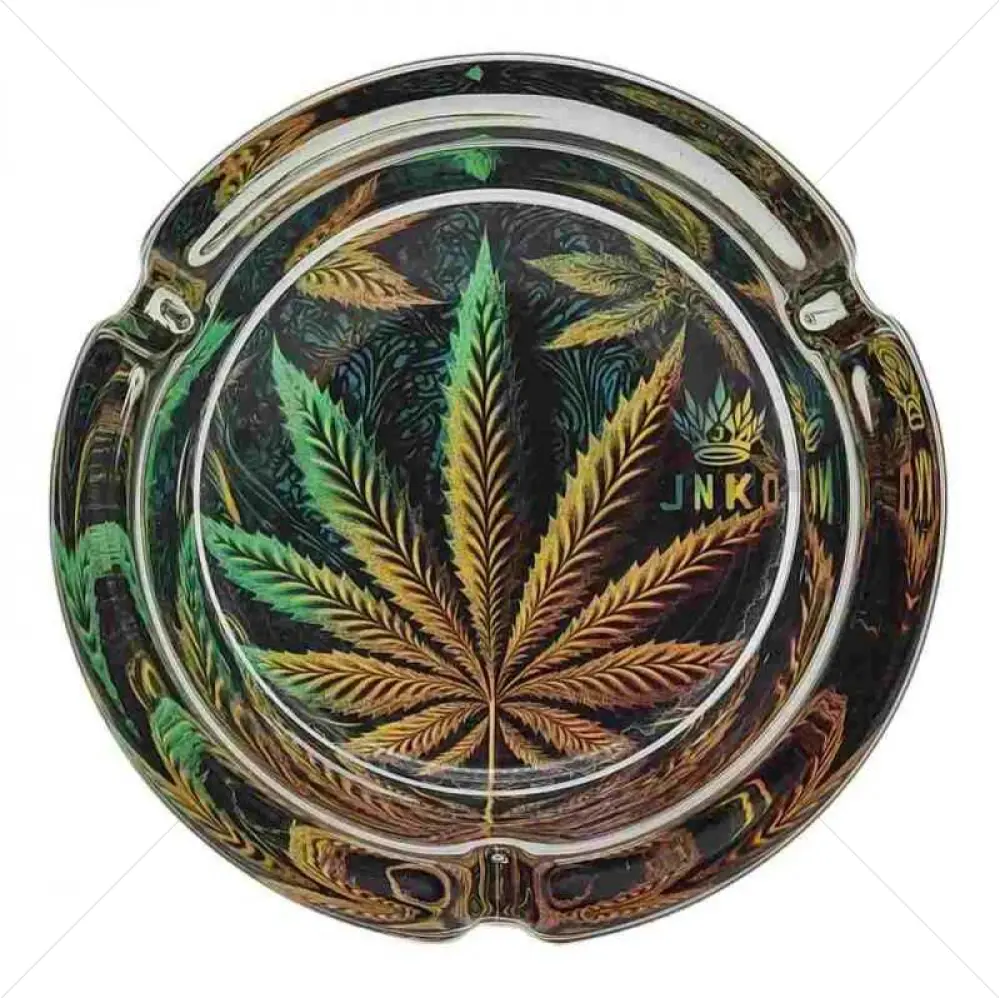 Ashtray Round Glass | Psychedelic Series | Cannabis Leaf 2