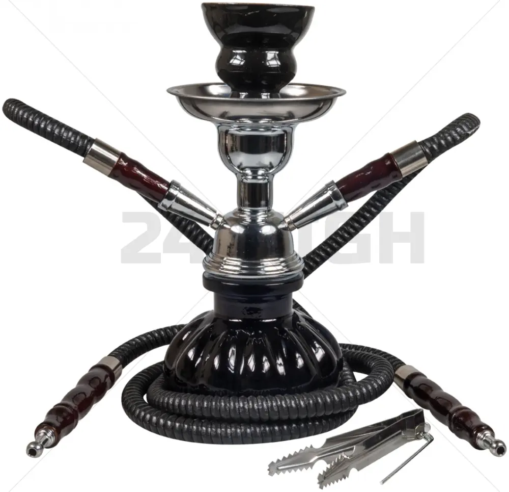 Sahbi Shisha Black 24 cm, Two Hoses