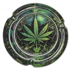 Ashtray Round Glass | Psychedelic Series | Cannabis Leaf 1